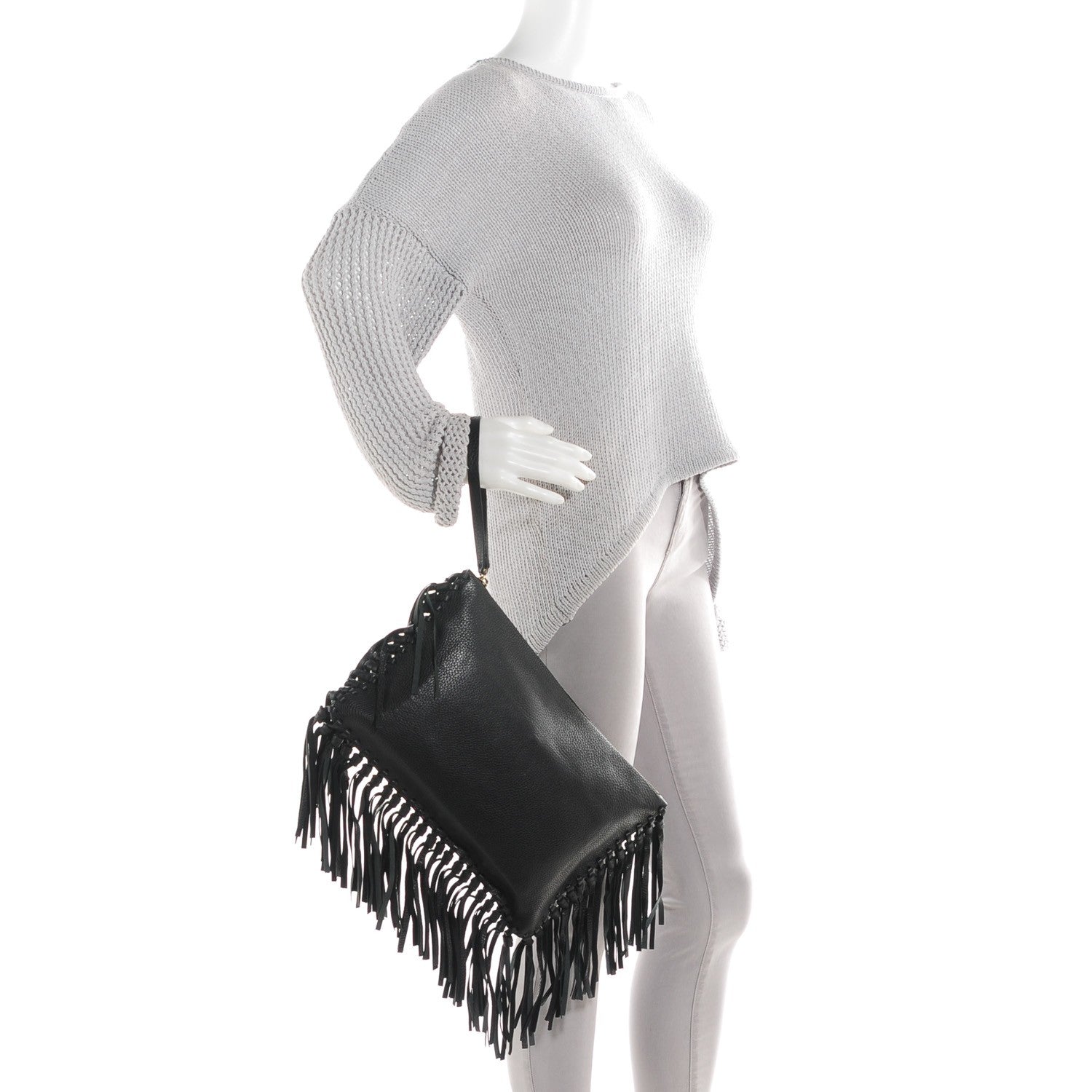 Valentino Garavani Grained Calfskin Rockee Fringe Clutch Black 2 of 8