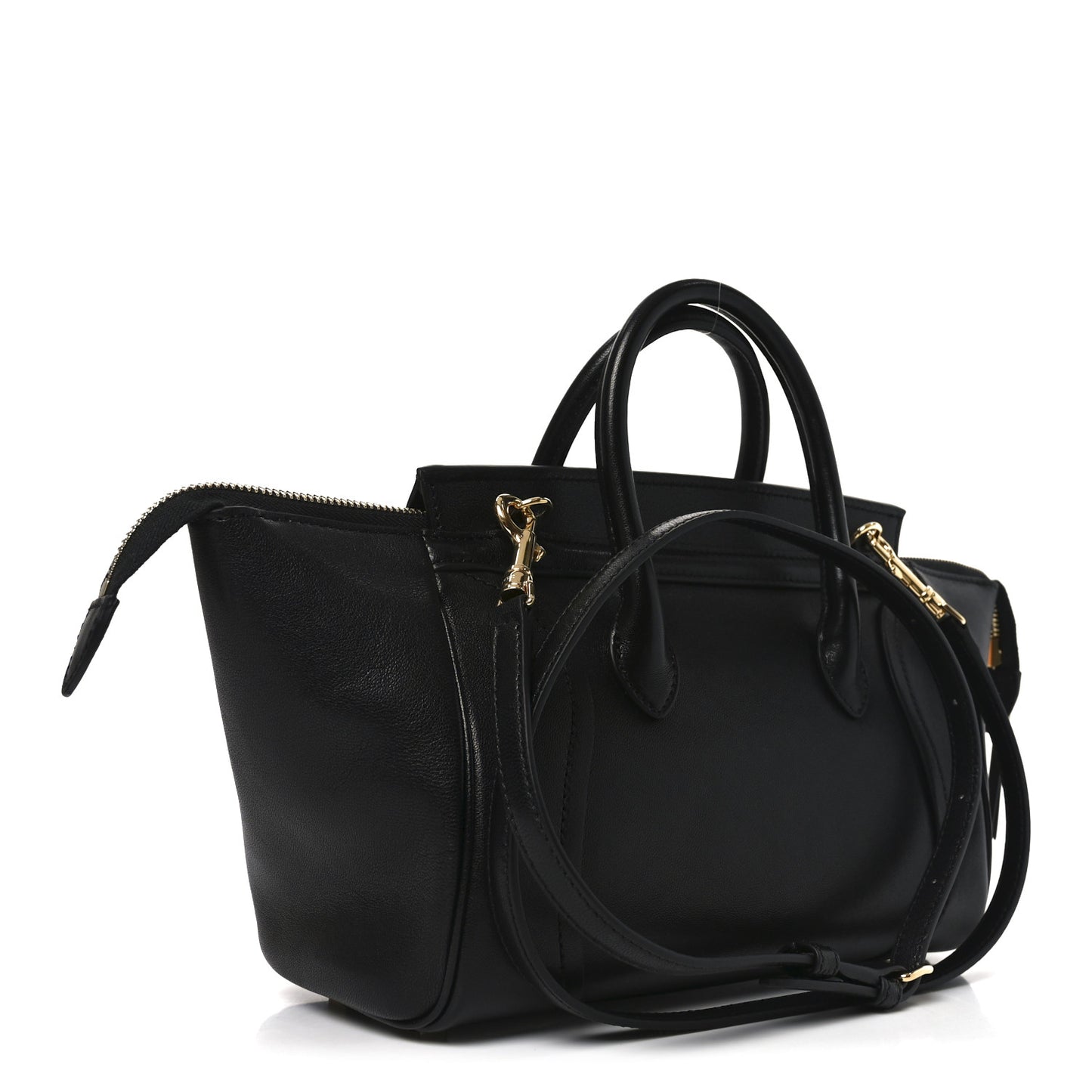 Supple Shiny Lambskin Little New Luggage Black
