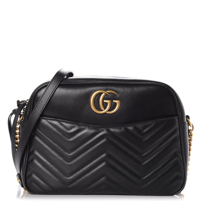 Gucci Calfskin Matelasse Medium GG Marmont Chain Shoulder Bag Black 1 of 8