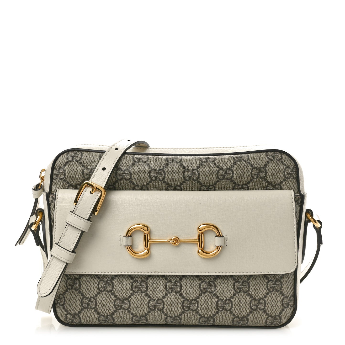 GG Supreme Monogram Small Horsebit 1955 Shoulder Bag Beige Mystic White