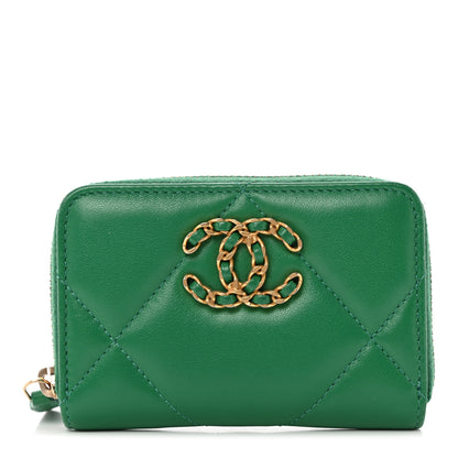 Chanel Lambskin Quilted 19 Zip Around Coin Purse Wallet Green 1 of 9