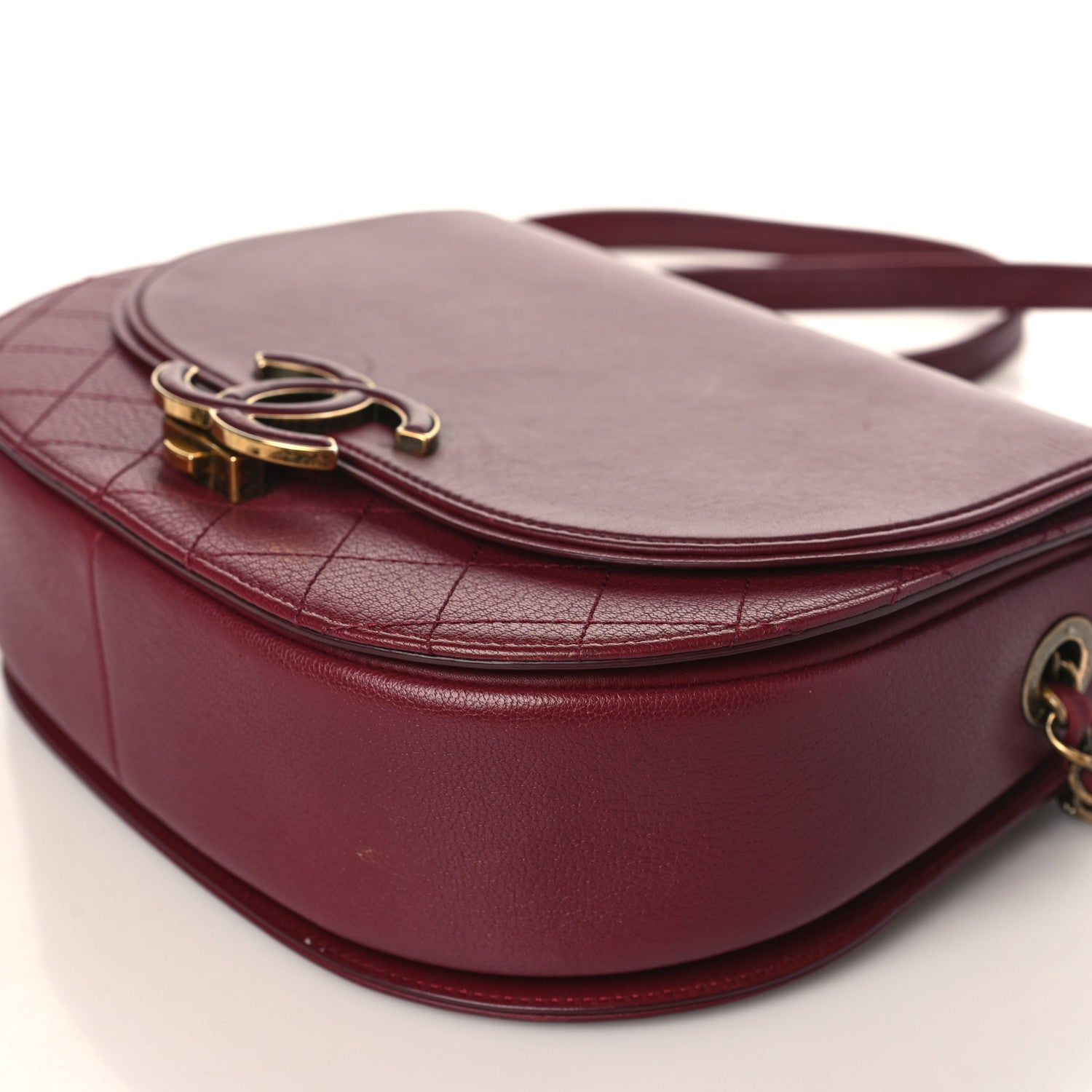 Chanel Shiny Calfskin Goatskin Quilted Medium Coco Curve Messenger Flap Burgundy 9 of 12