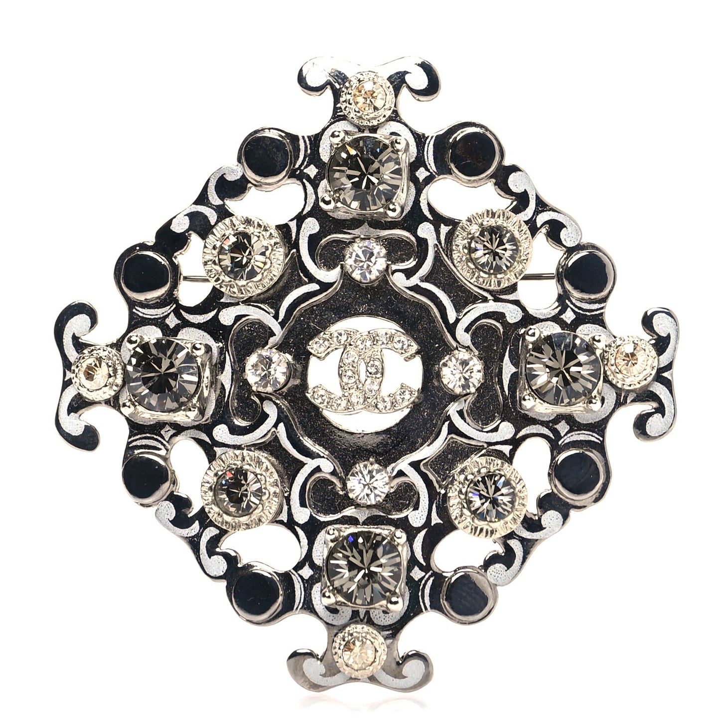 Crystal Cross CC Brooch Pendant Silver White Black