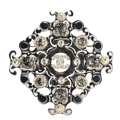 Chanel Crystal Cross CC Brooch Pendant Silver White Black 1 of 4