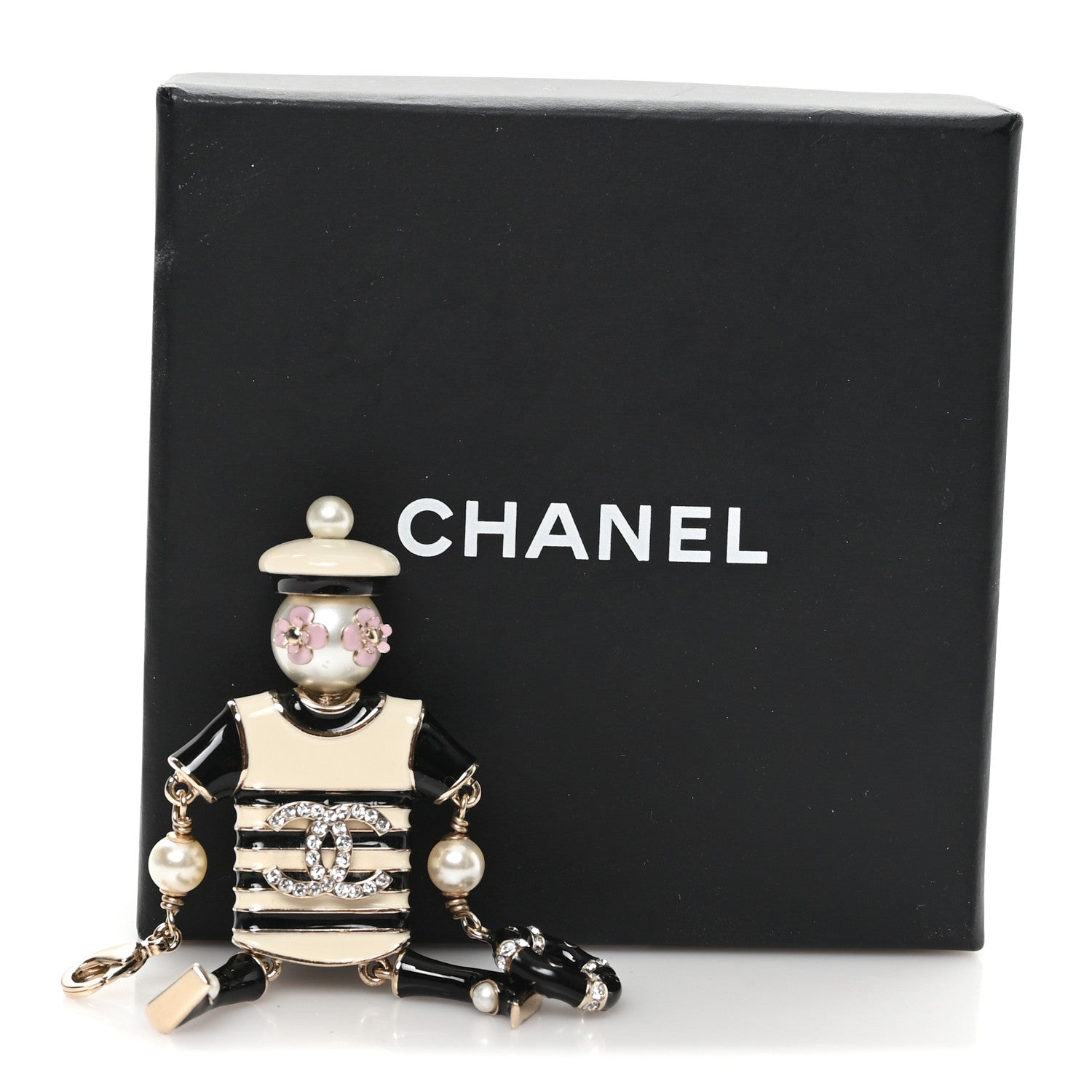 Chanel Enamel Crystal Pearl CC Sailor Brooch Black White 4 of 4