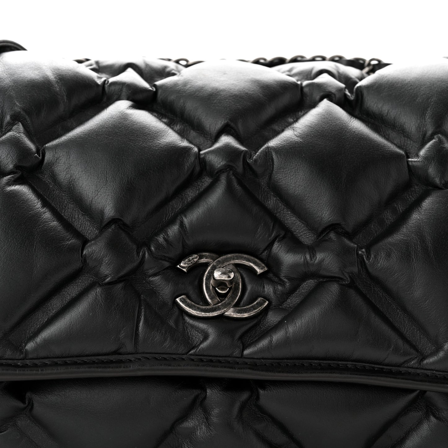 Calfskin Quilted Large Chesterfield Flap Black
