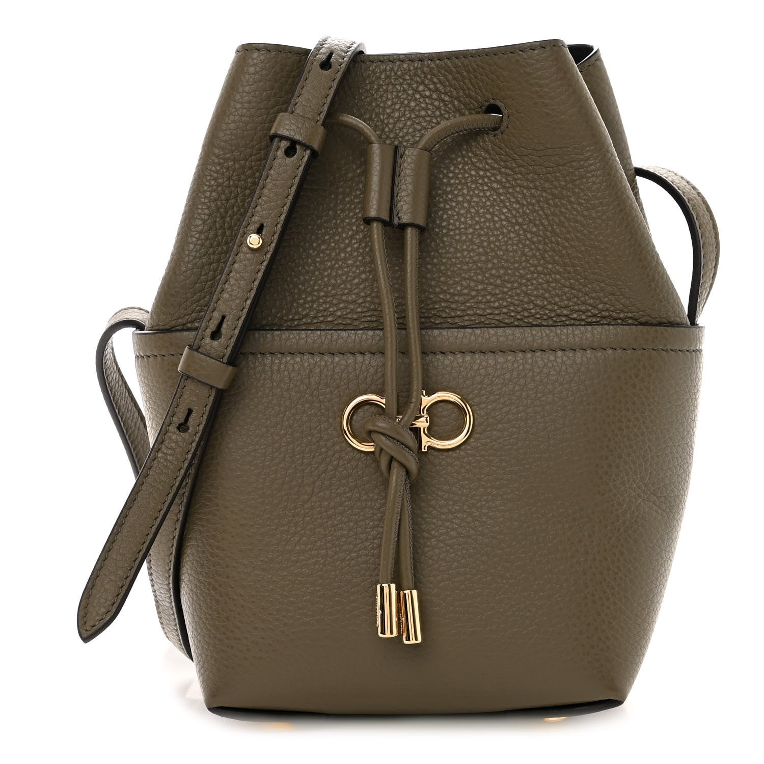Salvatore Ferragamo Grained Calfskin Mini Gancino Bucket Bag Green 1 of 9
