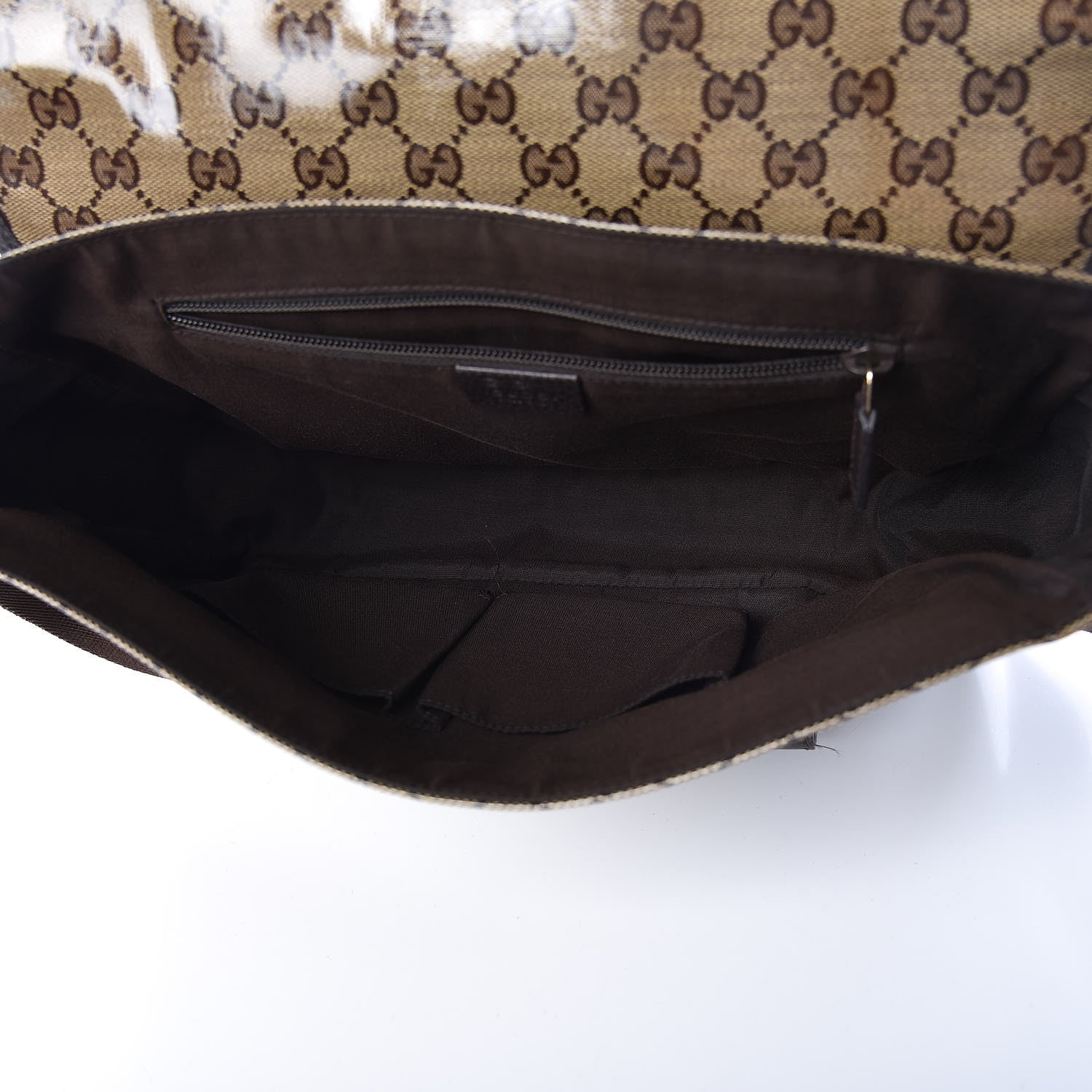 Gucci Crystal Monogram Medium Double Buckle Flap Messenger Beige Dark Brown 5 of 10