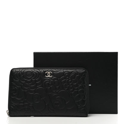 Chanel Lambskin Camellia Embossed Zip Around Organizer Wallet Black 14 of 14