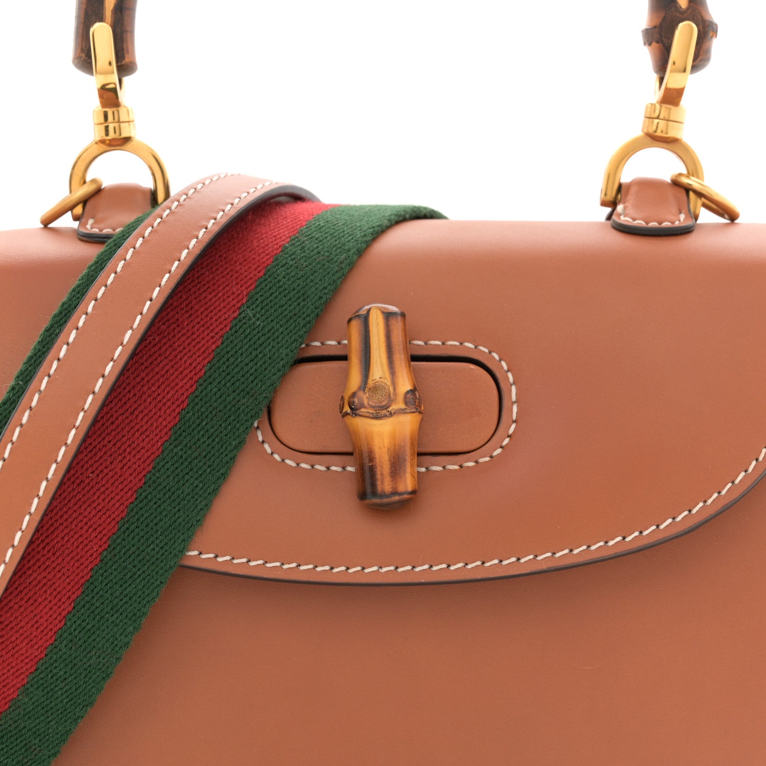 Gucci Boarded Dyana Lux Calfskin Web Small Bamboo 1947 Top Handle Bag Brown 9 of 13