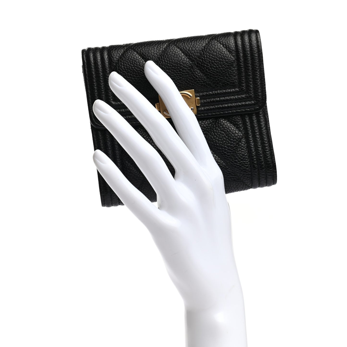 Caviar Quilted Compact Boy Wallet Black