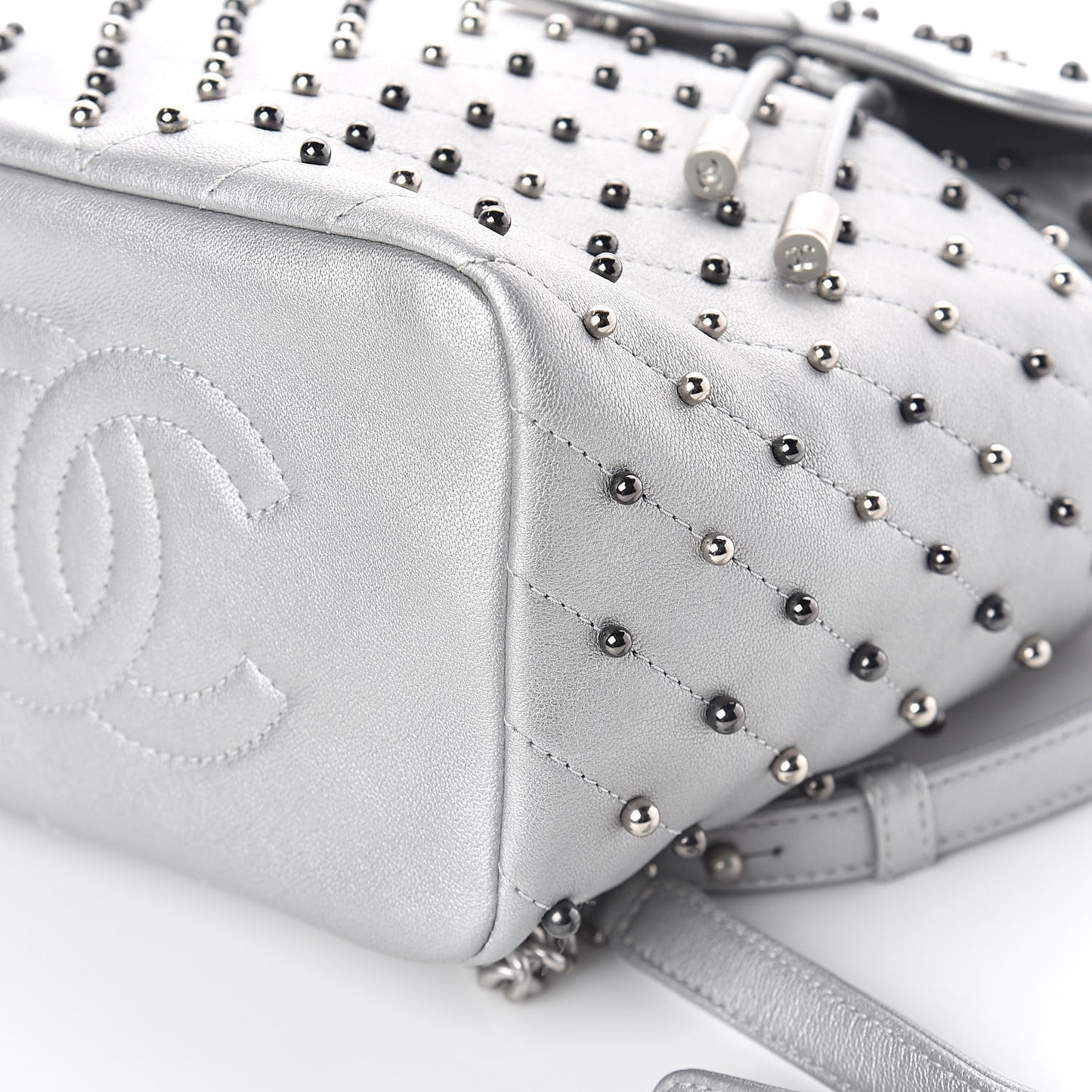 Metallic Lambskin Chevron Quilted Studded Stud Wars Backpack Silver