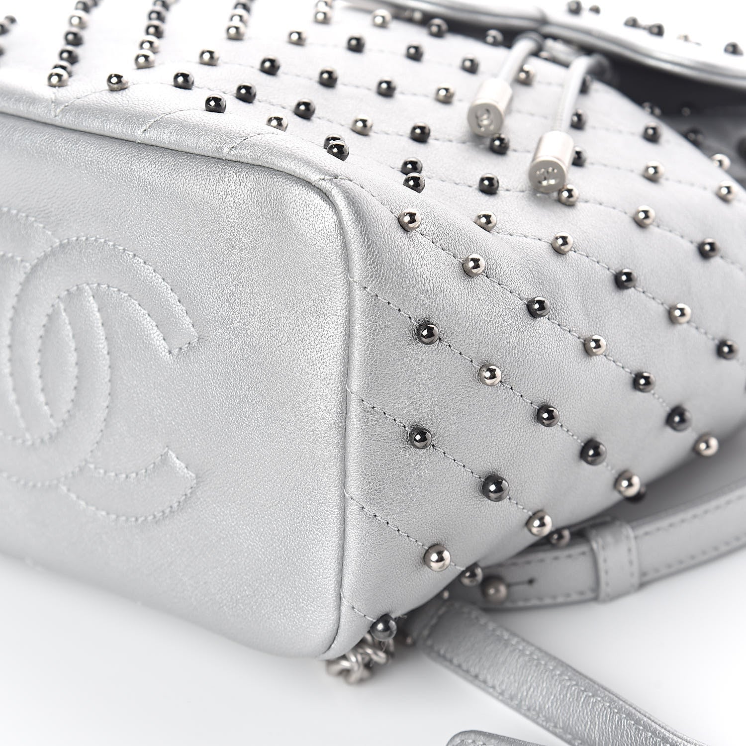 Chanel Metallic Lambskin Chevron Quilted Studded Stud Wars Backpack Silver 9 of 9