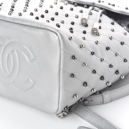 Chanel Metallic Lambskin Chevron Quilted Studded Stud Wars Backpack Silver 9 of 9