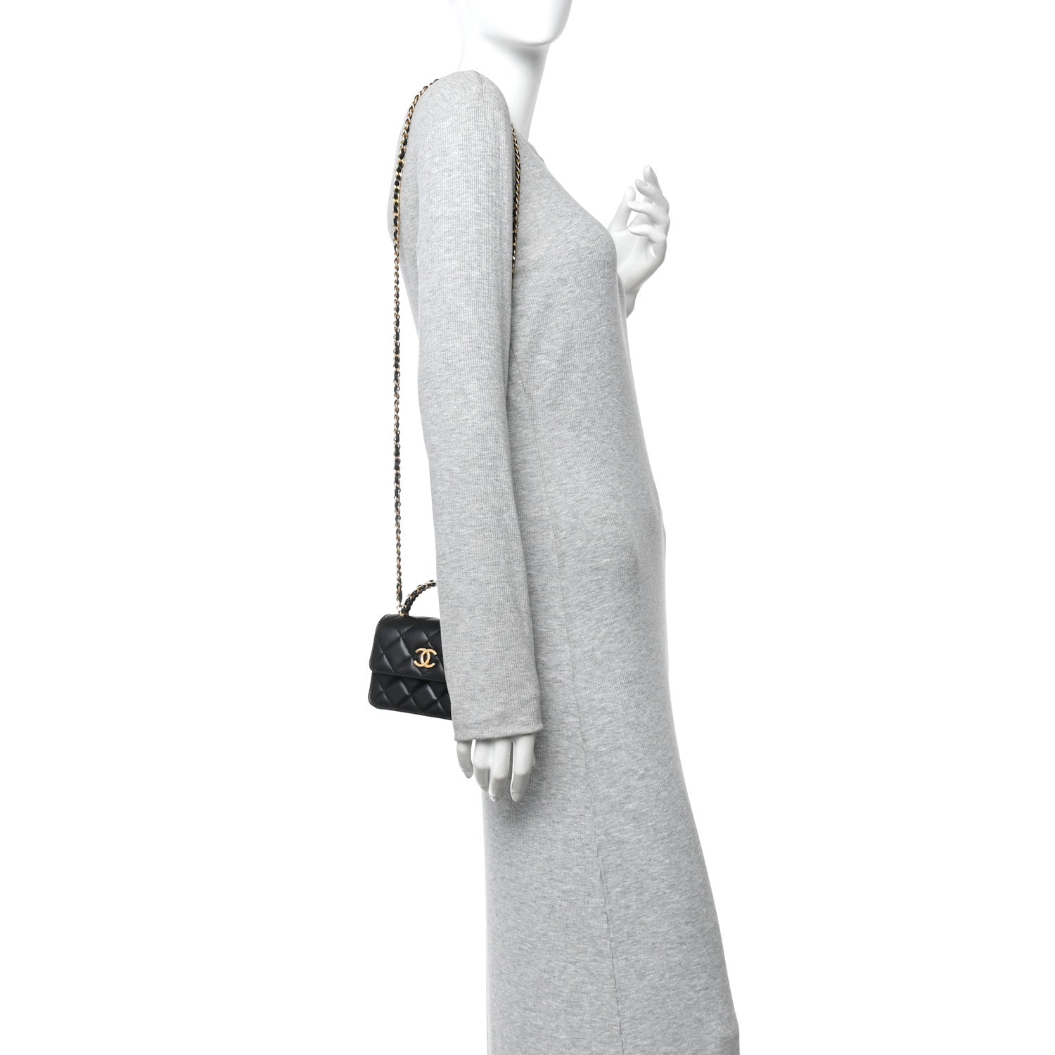 Chanel Lambskin Quilted Chain Top Handle Clutch With Chain Black 2 of 11