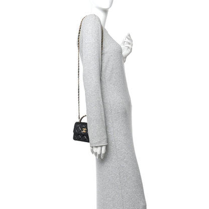 Chanel Lambskin Quilted Chain Top Handle Clutch With Chain Black 2 of 11