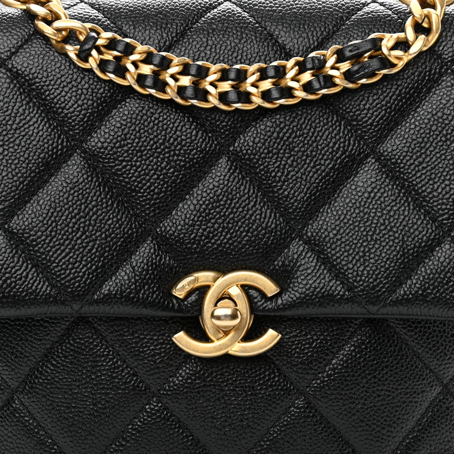 Shiny Caviar Quilted Chain Melody Backpack Black