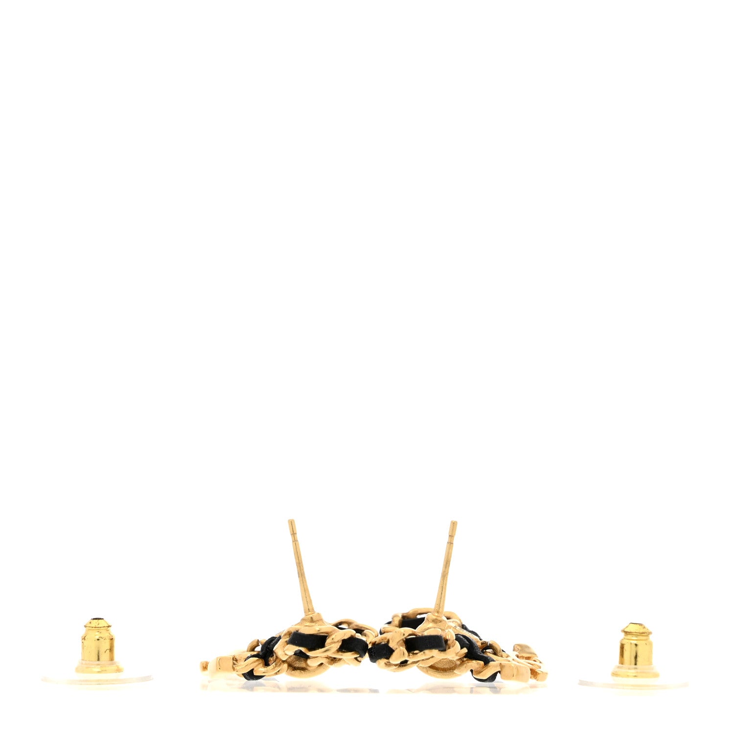 Chanel Lambskin Chain Bow Stud Earrings Black Gold 3 of 5
