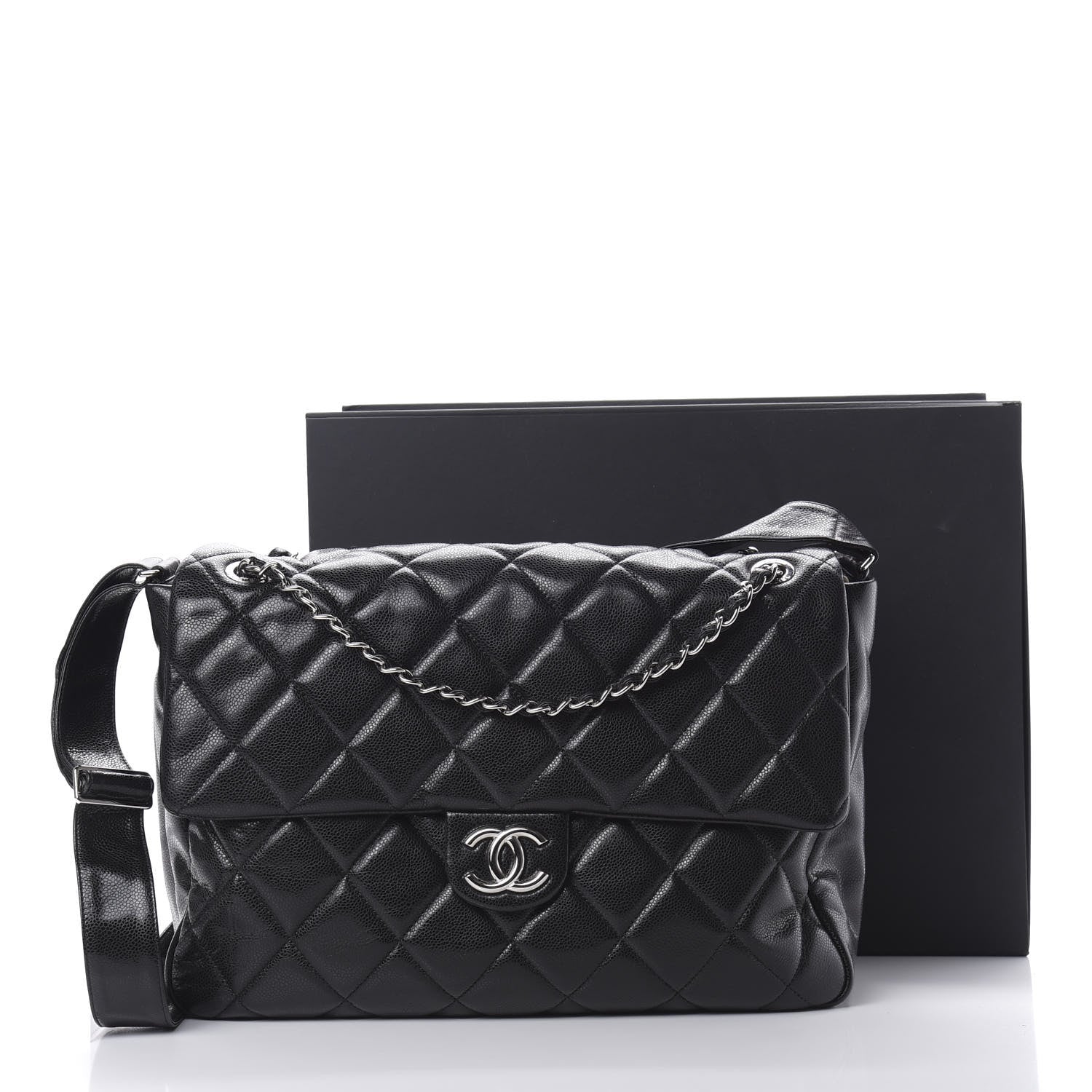 Chanel Glazed Caviar Large Nature Flap Bag Black 11 of 11