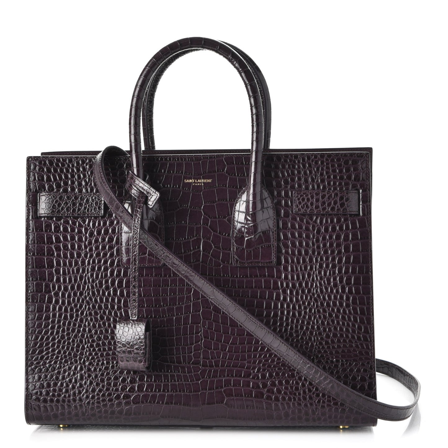 Calfskin Crocodile Embossed Small Sac De Jour Prune