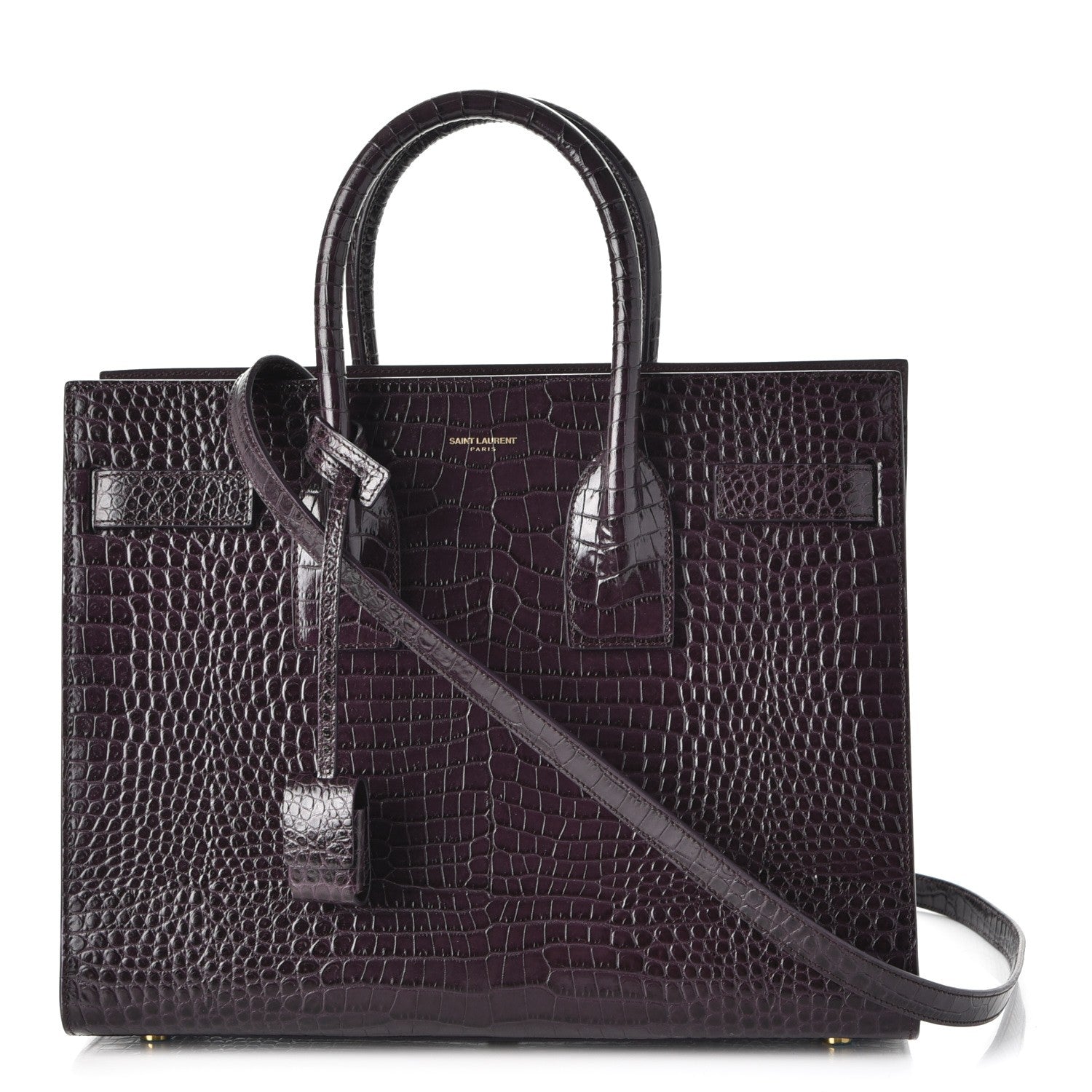 Saint Laurent Calfskin Crocodile Embossed Small Sac De Jour Prune 1 of 8