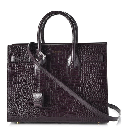 Saint Laurent Calfskin Crocodile Embossed Small Sac De Jour Prune 1 of 8