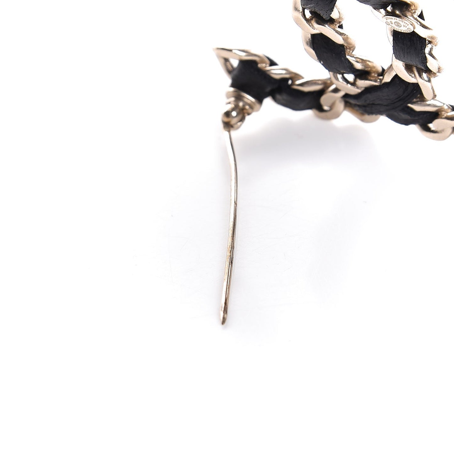 Lambskin Chain CC Brooch Black Gold