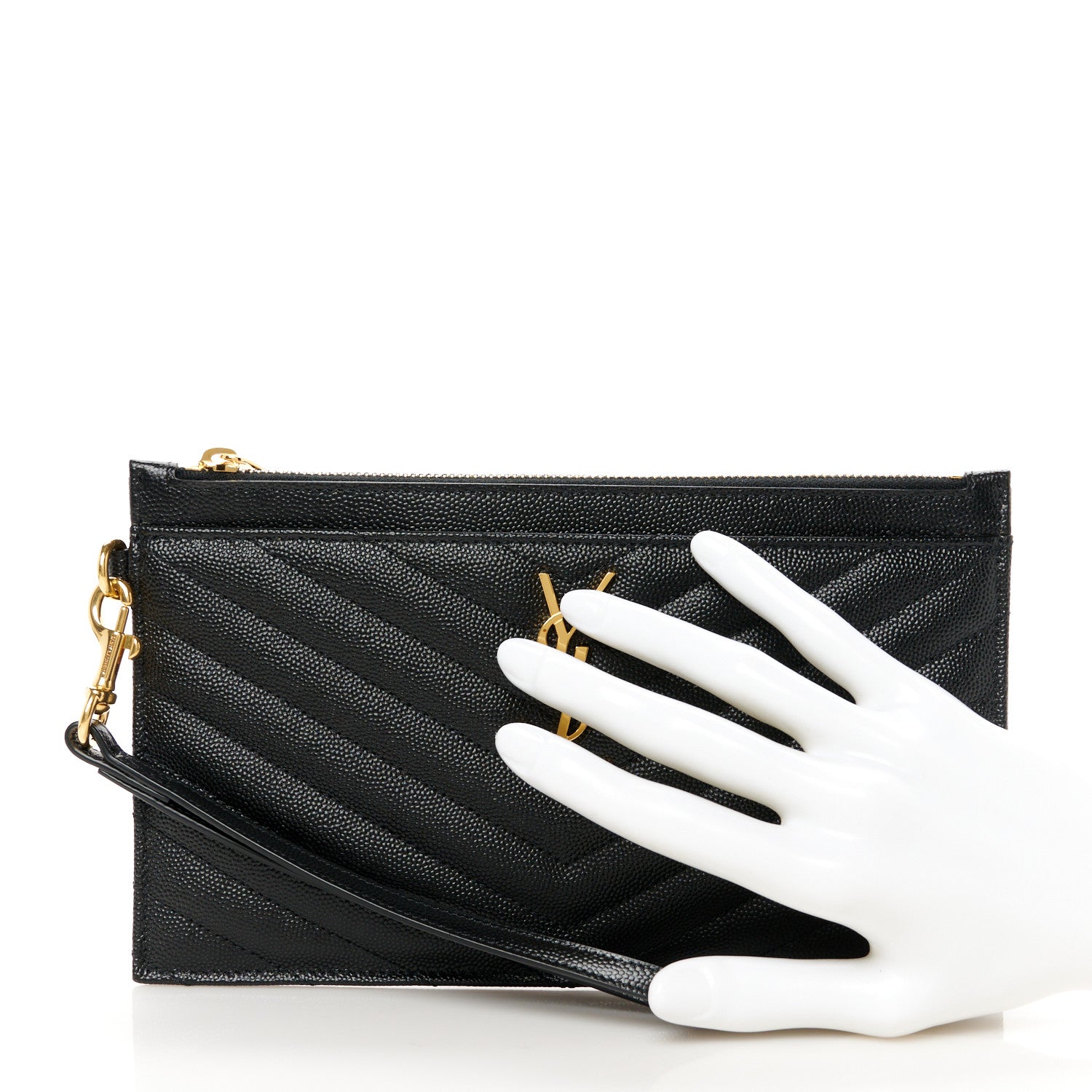 Saint Laurent Grain De Poudre Chevron Monogram Large Bill Pouch Black 2 of 9