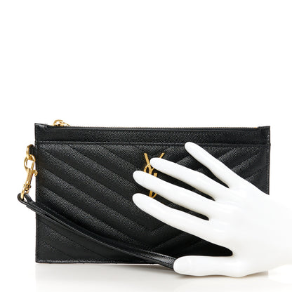 Saint Laurent Grain De Poudre Chevron Monogram Large Bill Pouch Black 2 of 9