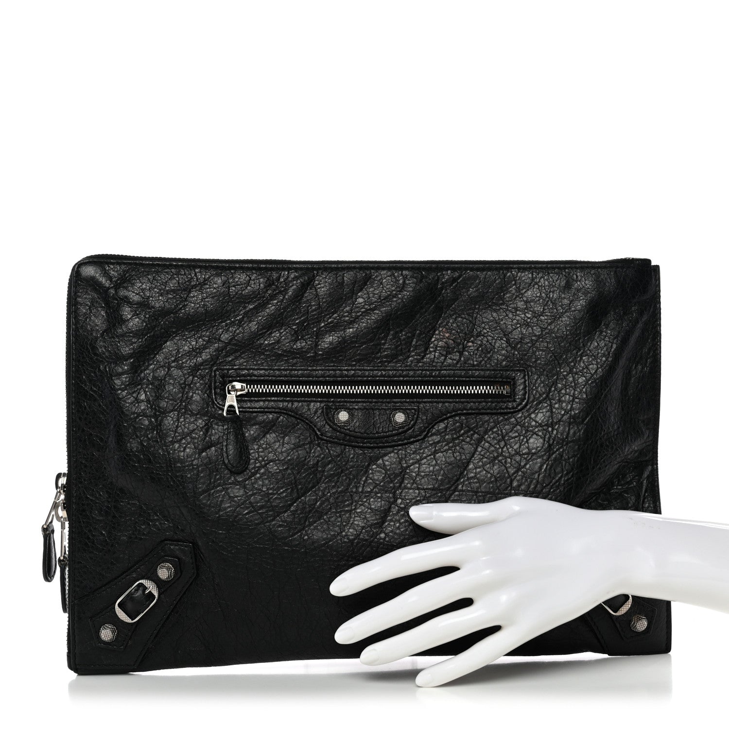 Balenciaga Agneau Giant 12 Silver Hardware Pouch Clutch Black 2 of 10