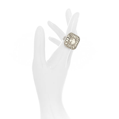 Chanel Metal Crystal Baguette CC Square Ring 53 6.5 Silver 2 of 4