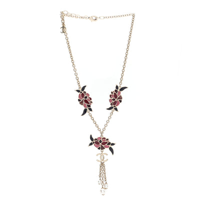 Chanel Resin Pearl Metal CC Camellia Necklace Pink Gold 3 of 4