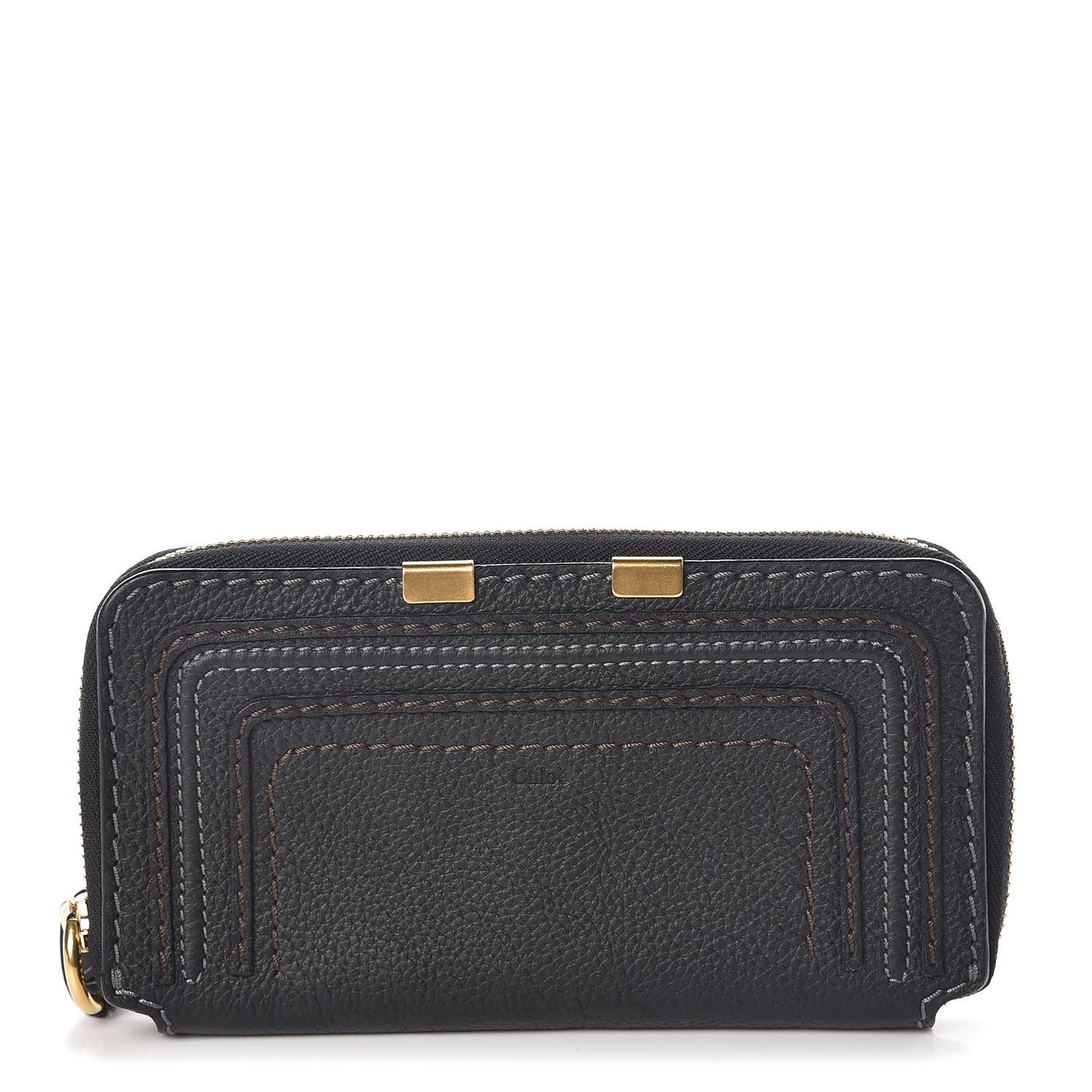 Grained Calfskin Marcie Long Zip Around Wallet Black
