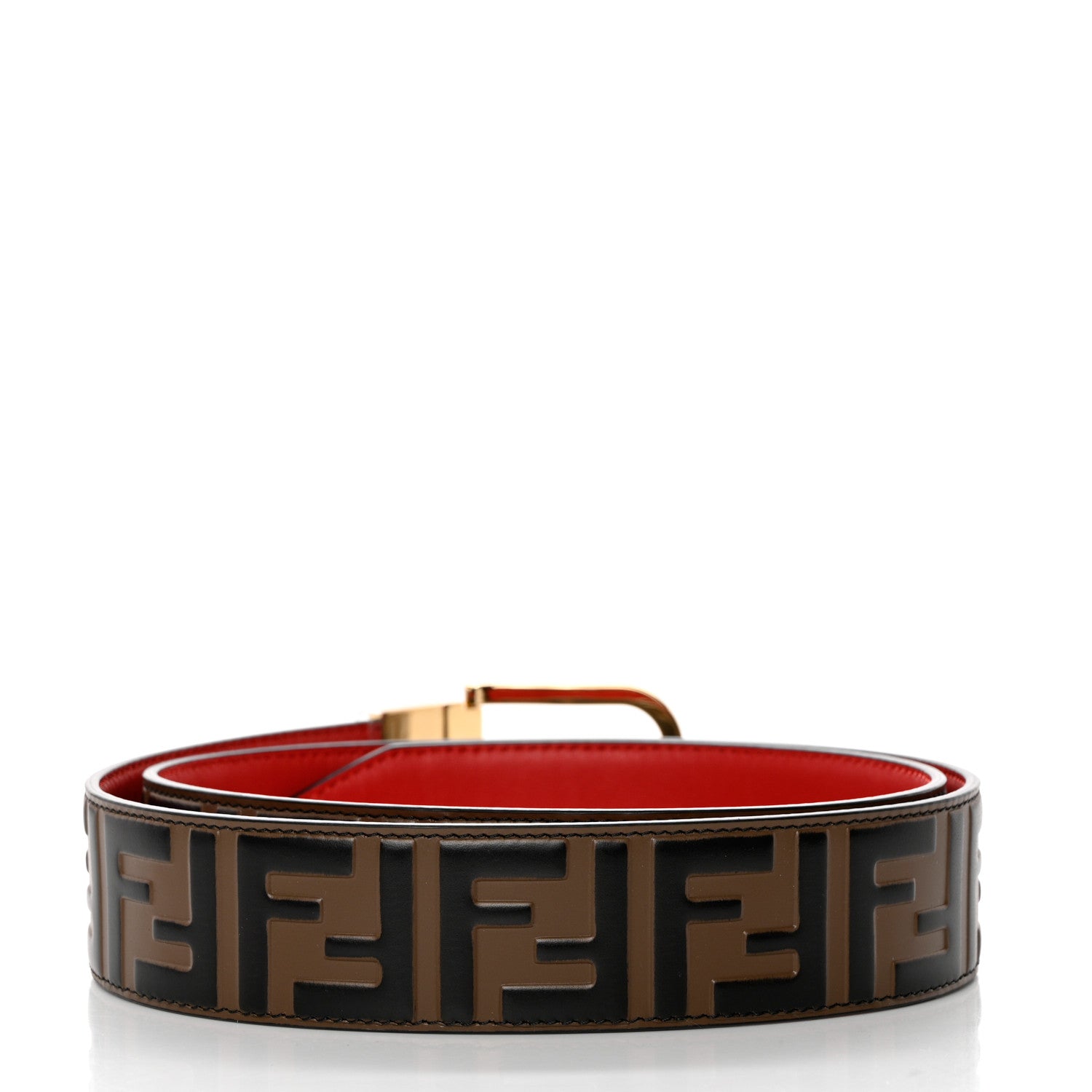 Fendi Vitello Century FF 1974 Embossed Buckle Belt Maya Red 2 of 6