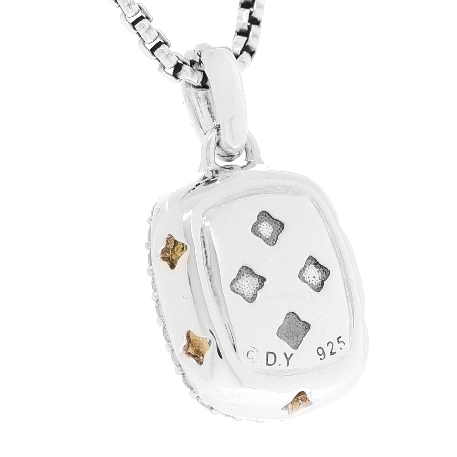 David Yurman Sterling Silver Diamond Prasiolite 10mm Albion Pendant Necklace 6 of 6
