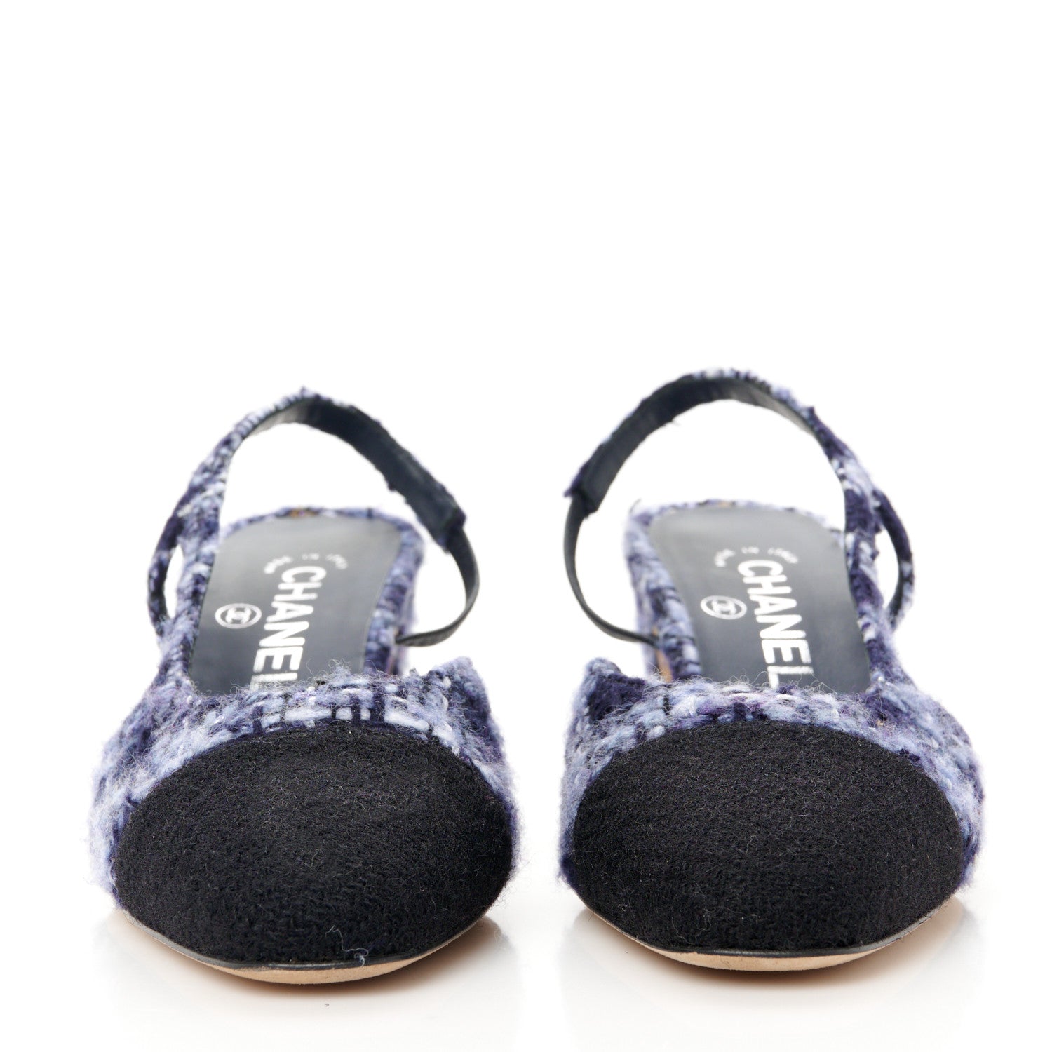 Chanel Tweed Cap Toe CC Slingback Pumps 36.5 Navy Blue Black 2 of 9