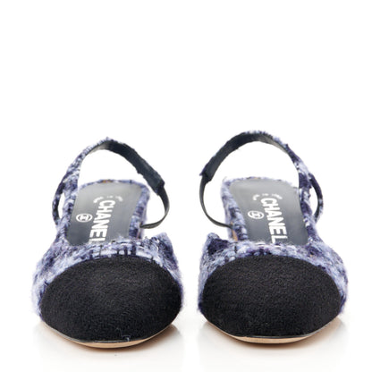 Chanel Tweed Cap Toe CC Slingback Pumps 36.5 Navy Blue Black 2 of 9