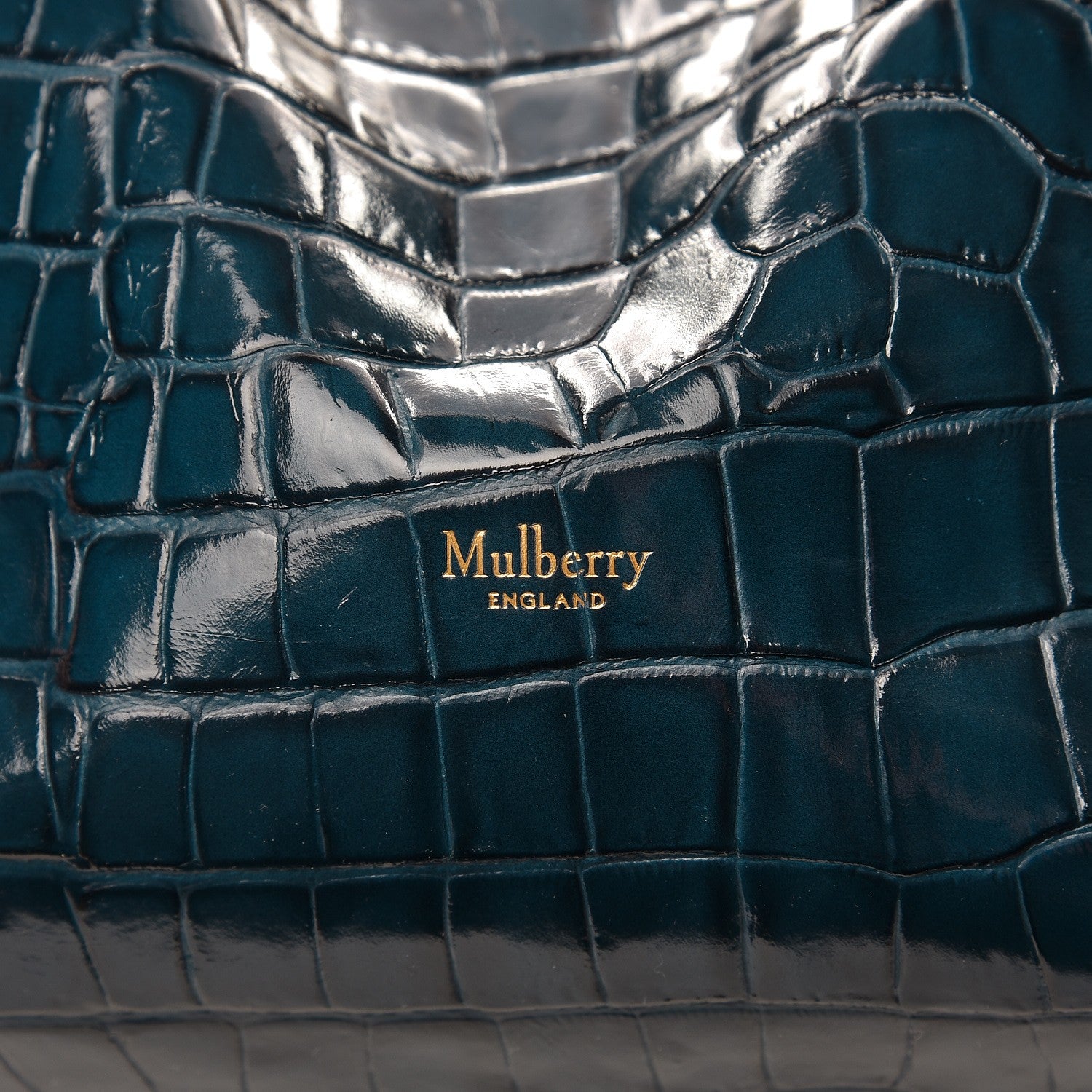 Mulberry Calfskin Crocodile Embossed Tyndale Bucket Bag Navy 7 of 7