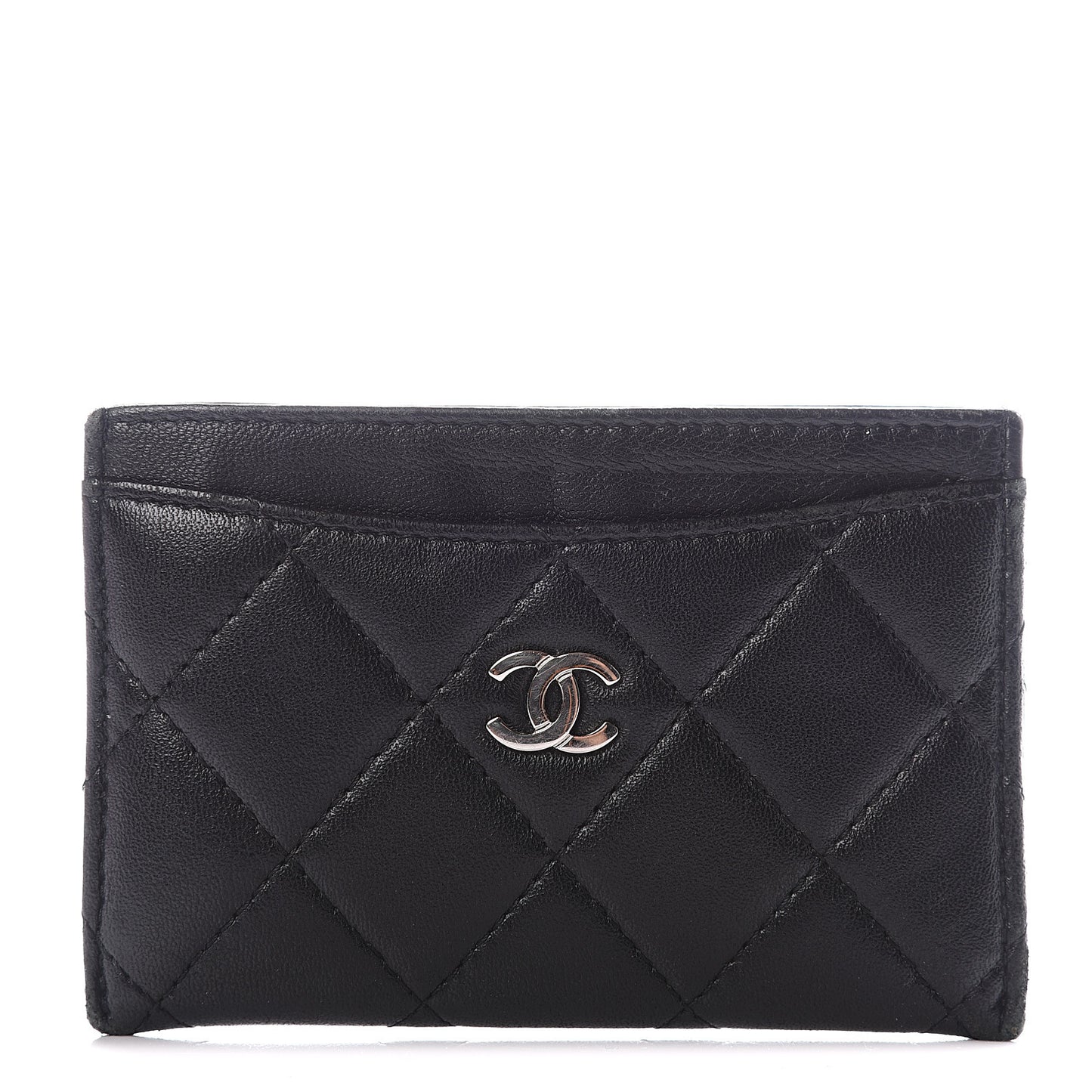 Lambskin Quilted Card Holder Black