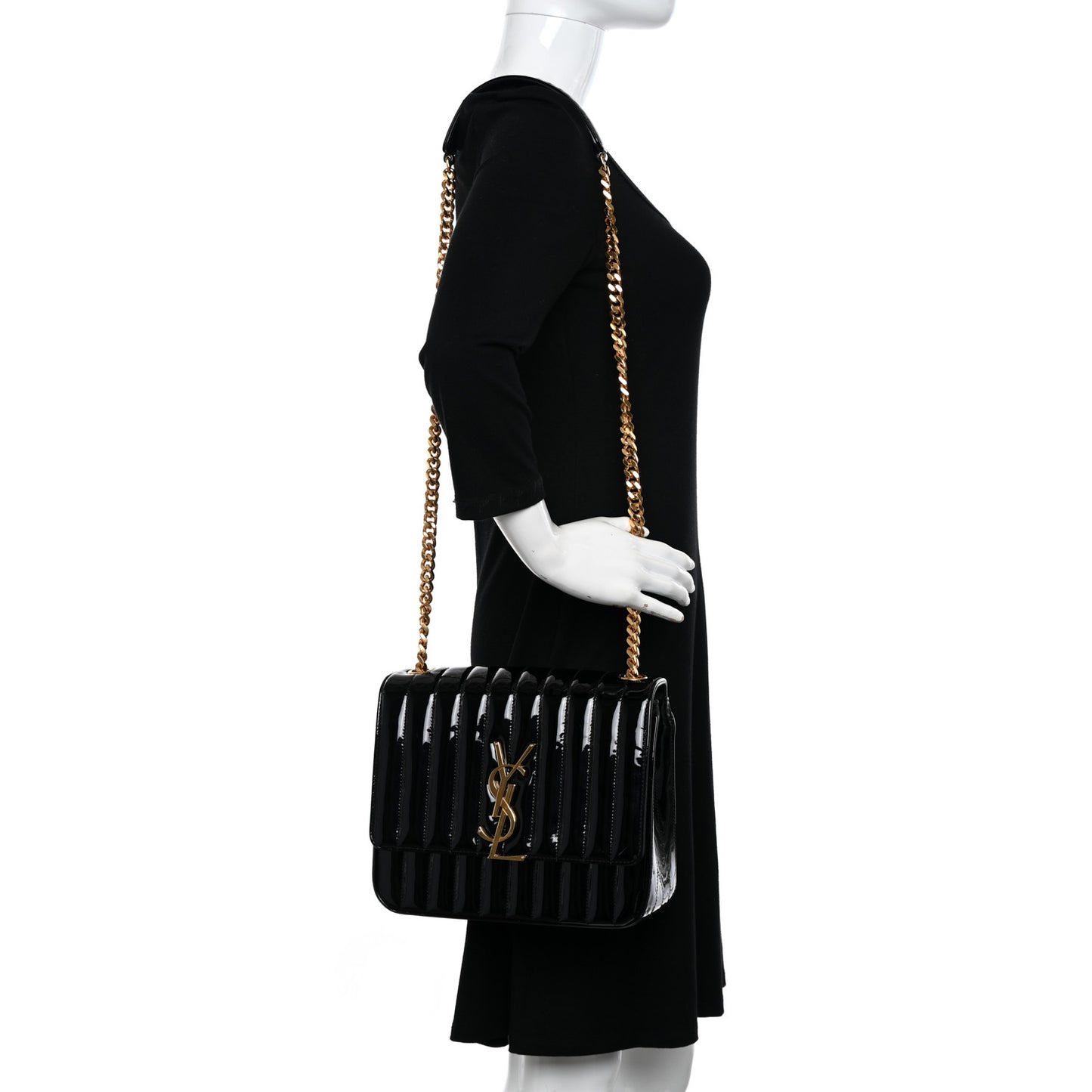 Patent Matelasse Monogram Large Vicky Chain Bag Black