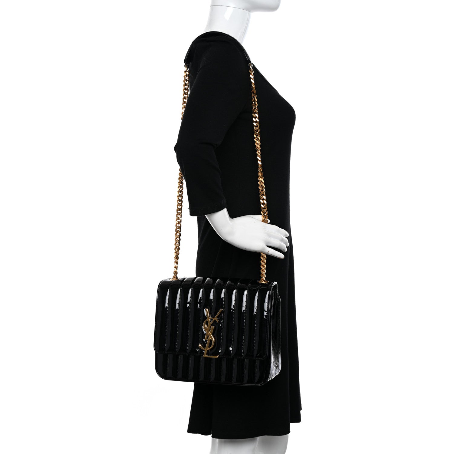 Saint Laurent Patent Matelasse Monogram Large Vicky Chain Bag Black 2 of 13