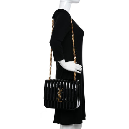 Saint Laurent Patent Matelasse Monogram Large Vicky Chain Bag Black 2 of 13