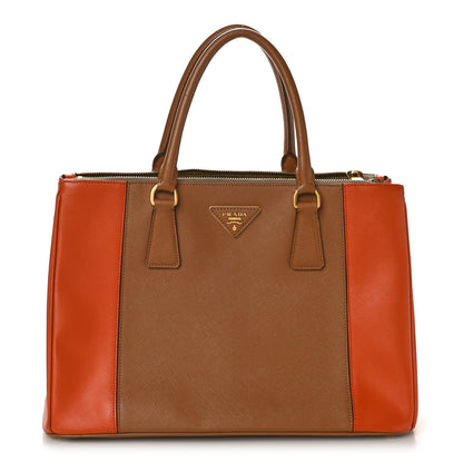 Prada Saffiano Lux Colorblock Medium Galleria Double Zip Tote Caramel Papaya 1 of 12