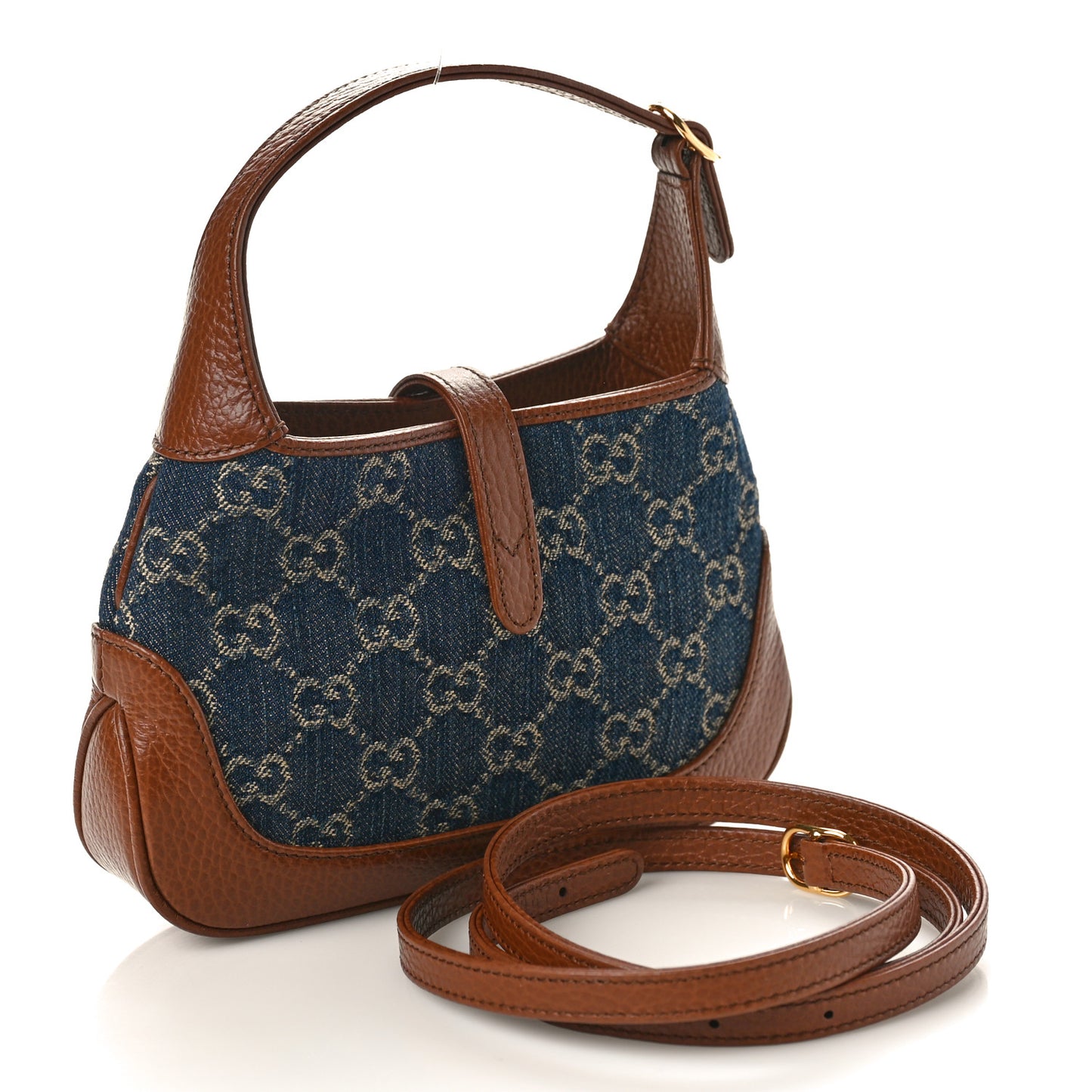 New Denim GG Monogram Calfskin Mini Jackie 1961 Hobo Blue Tea Cuir