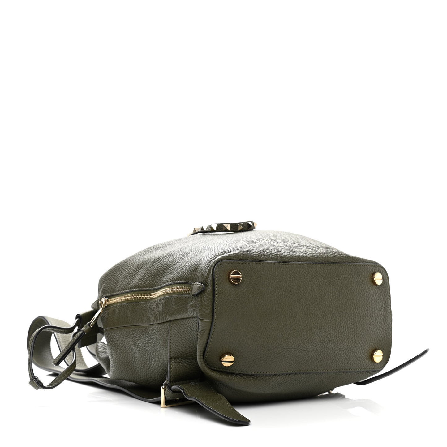 Pebbled Calfskin Rockstud Backpack Army Green