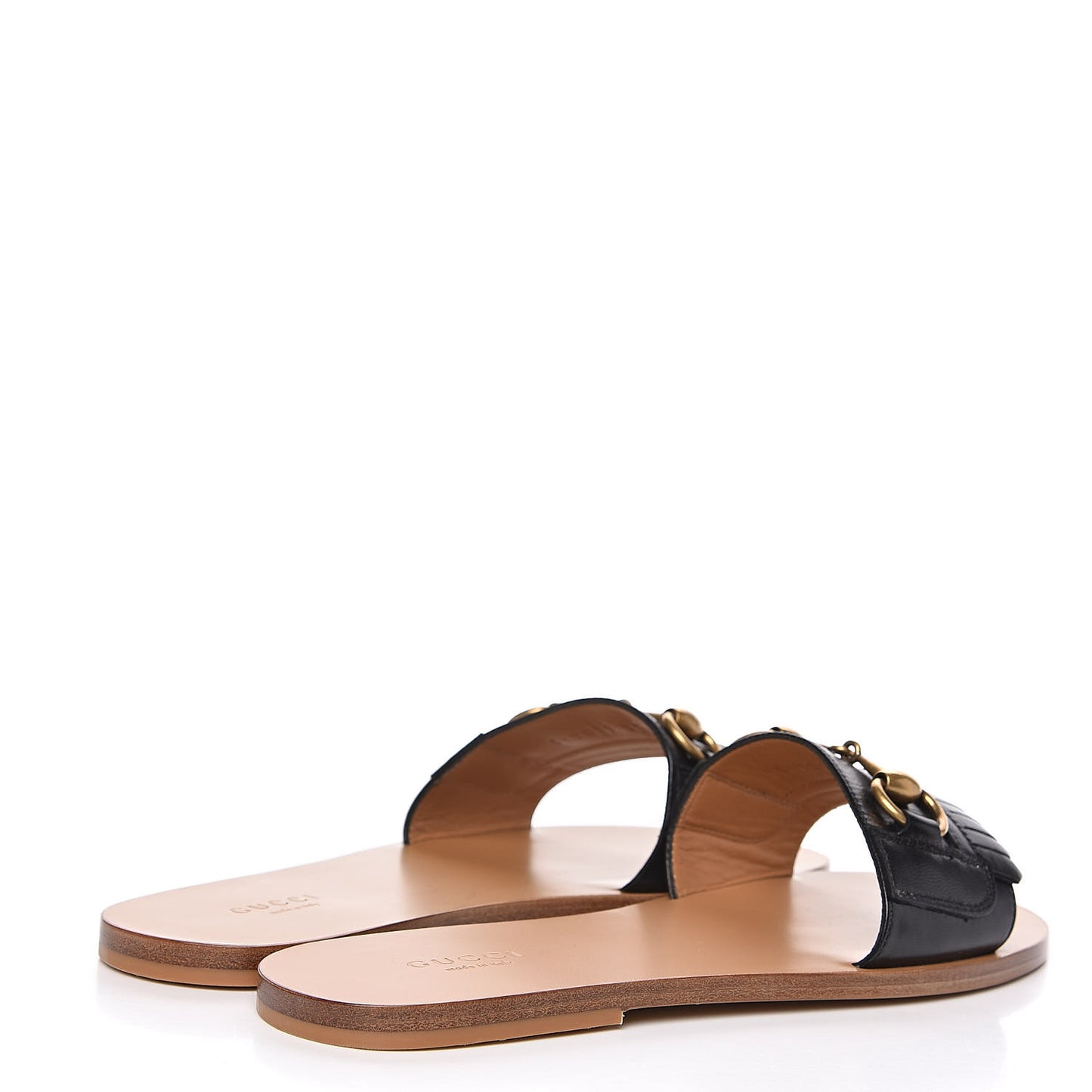 Malaga Kid Fringe Horsebit Slide Sandals 37.5 Black