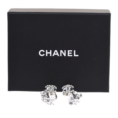 Chanel Glass Pearl Strass Crystal CC Chain Drop Earrings Silver 5 of 5