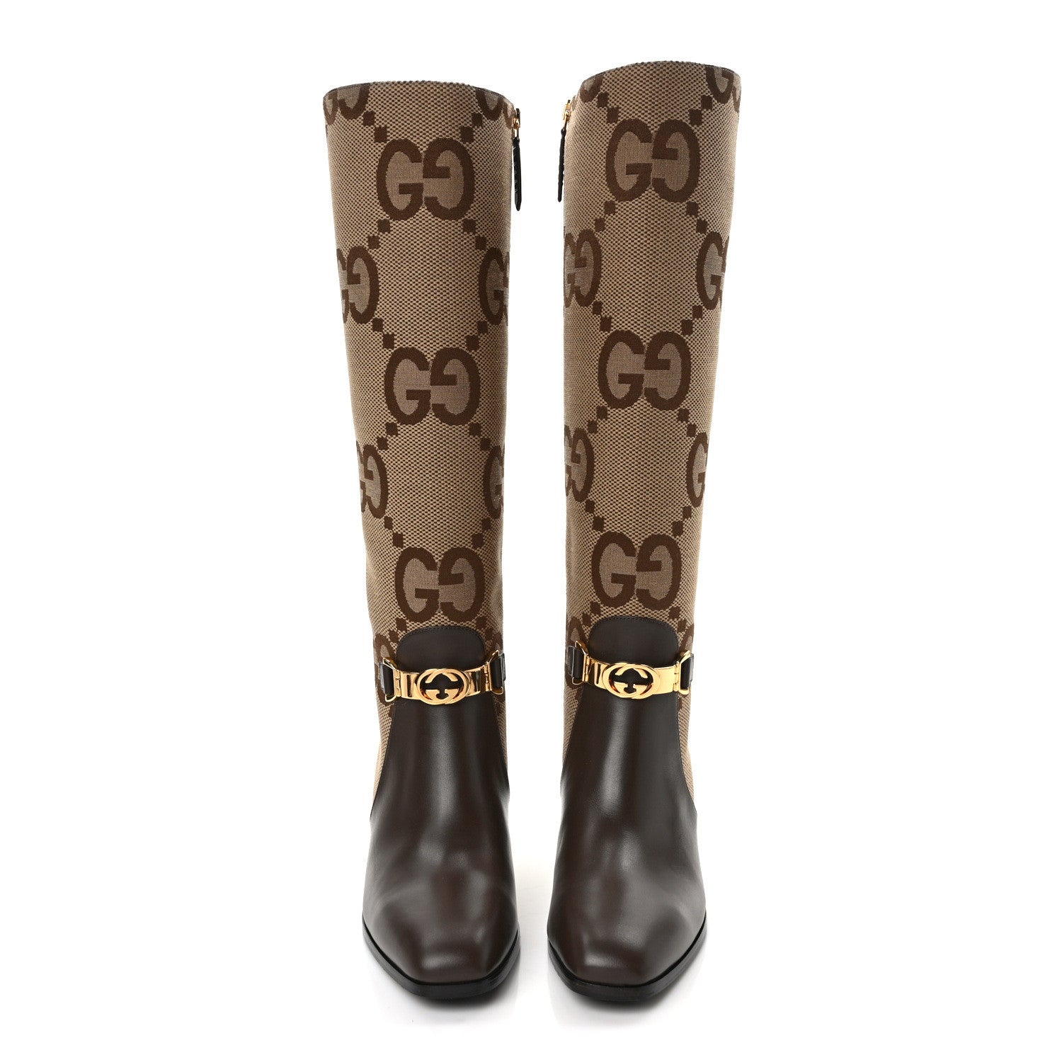 Gucci Monogram Jumbo GG Calfskin Interlocking G Anna Boots 38 Camel Ebony 2 of 8