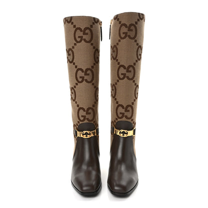 Gucci Monogram Jumbo GG Calfskin Interlocking G Anna Boots 38 Camel Ebony 2 of 8