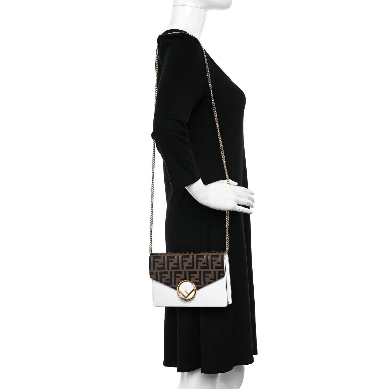 Fendi Vitello Cruise F is Fendi FF 1974 Embossed Medium Envelope Wallet On Chain Optical White Maya Black 2 of 11